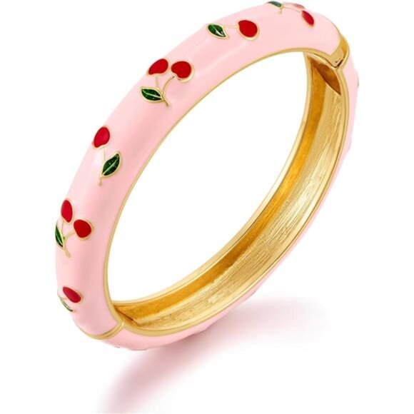 Accessories - Colorful Enamel Bangle for Women Cute Cherry Bangle Bracelet Spring Hinged Open